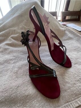 Moschino Cheap and Chic -Brown Leather Slingback Sandals with Red suede sole 7.5